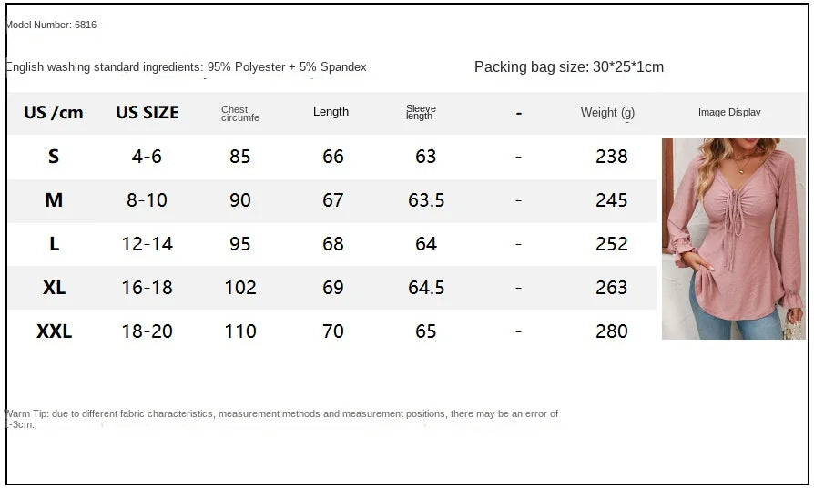 Women's V-neck Drawstring Waist Sexy Blouse Shirt Top