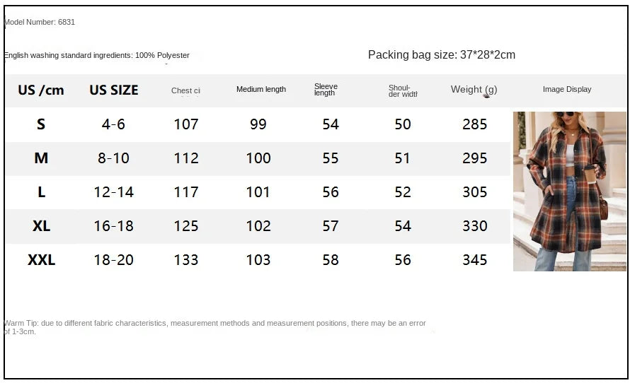 Women Long Trench Coat Plaid Jacket Oversized with Pocket