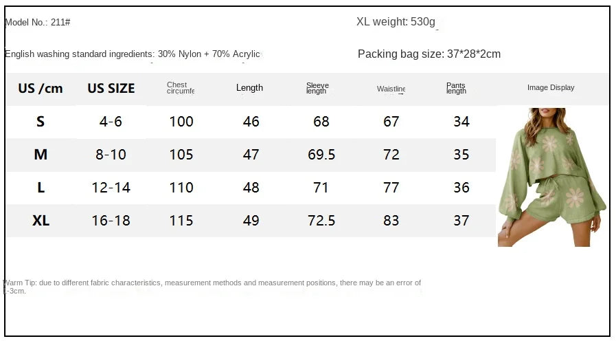 Women's Clothing Long-sleeved Sweater Shorts Loungewear Little Daisy Two-piece Set