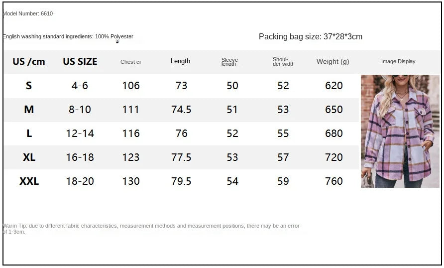 Women's Fall and Winter New Cross-border Women's Plaid Jacket Casual Loose Pocket Shirt