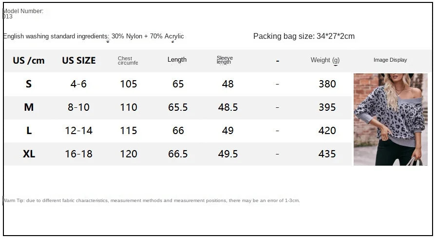 Women V-neck Off-the-shoulder Leopard Print Pullover Loose Fashion Sweater