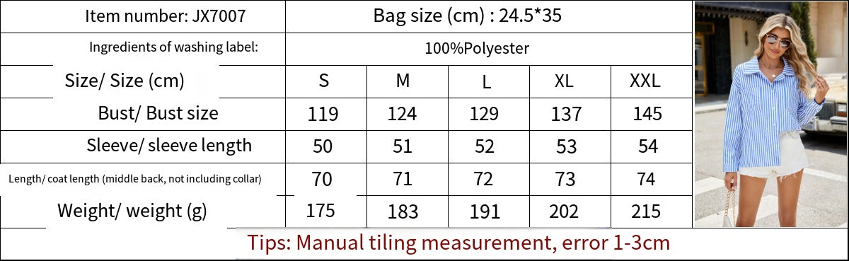 Women Striped Long Sleeve Button Down V Neck