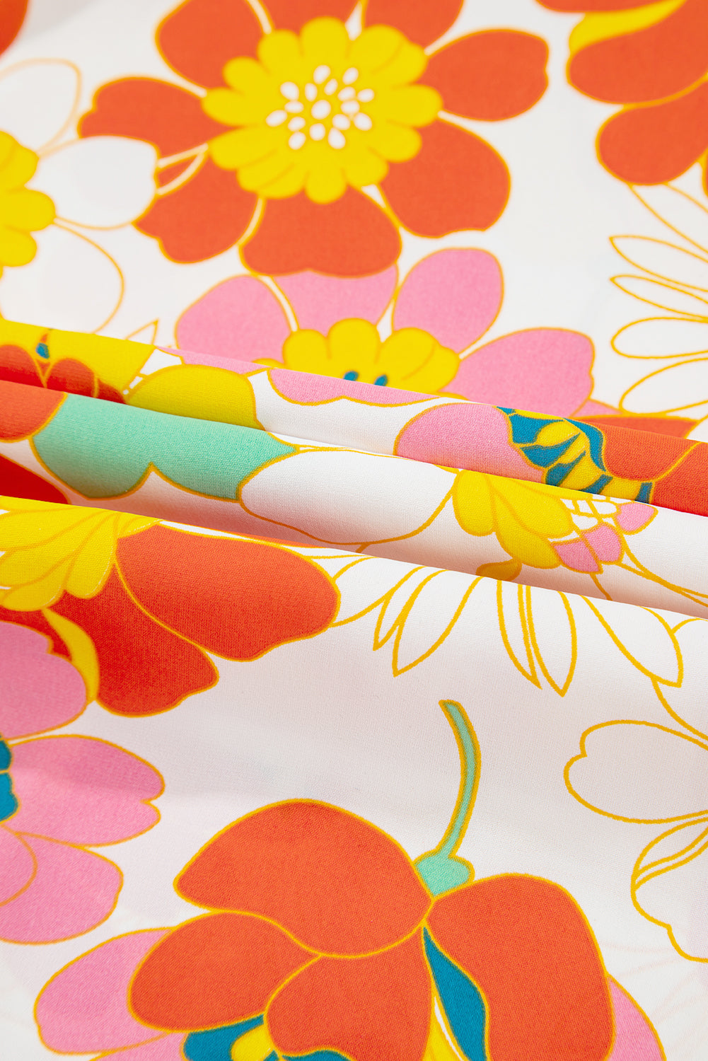 Orange Abstract Print V Neck Half Sleeve Blouse