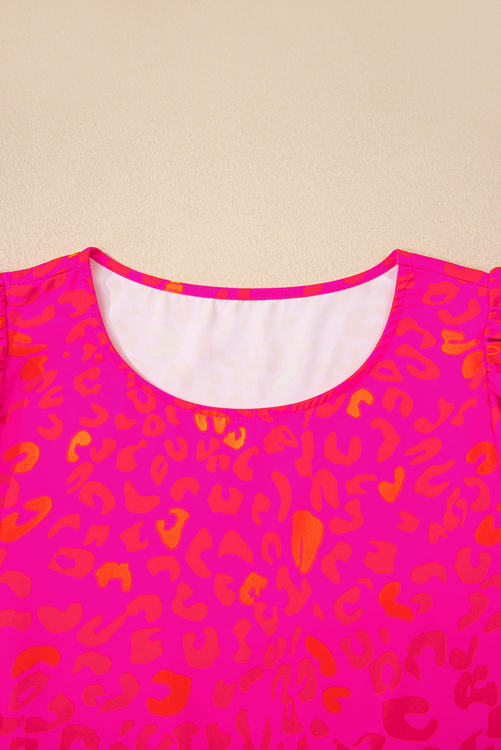 Rose Leopard Printed Puff Sleeve Top