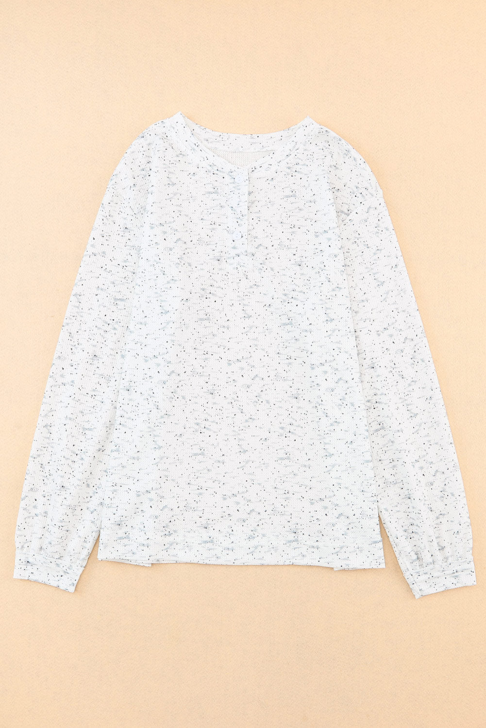 Gray Slouchy?Heather Rib Knit Long Sleeve Henley Top