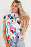 Multicolor Abstract Print Ruffle Sleeve Smocked Blouse