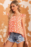 Orange Floral Print Square Neck Ruffle Tank Top