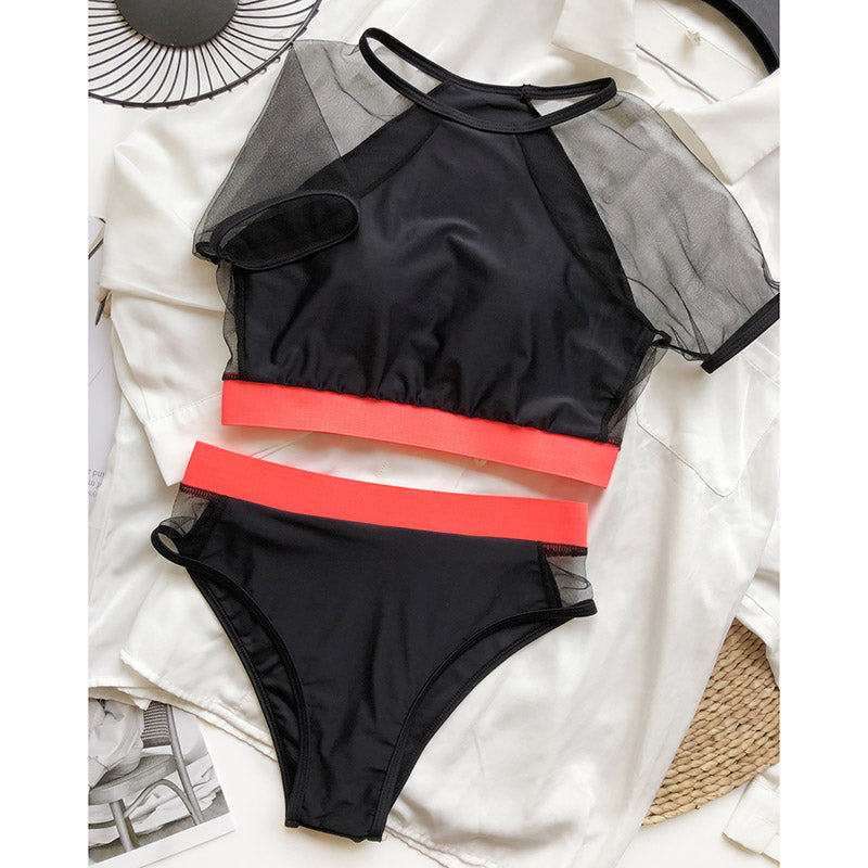 Hoher Taillen-reizvoller Bikini-Patchwork Frauen-Badeazug